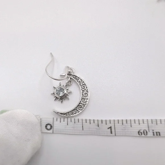 Genuine Blue Topaz .925 Sterling Silver Moon and Sun Earrings - Picture 14 of 14